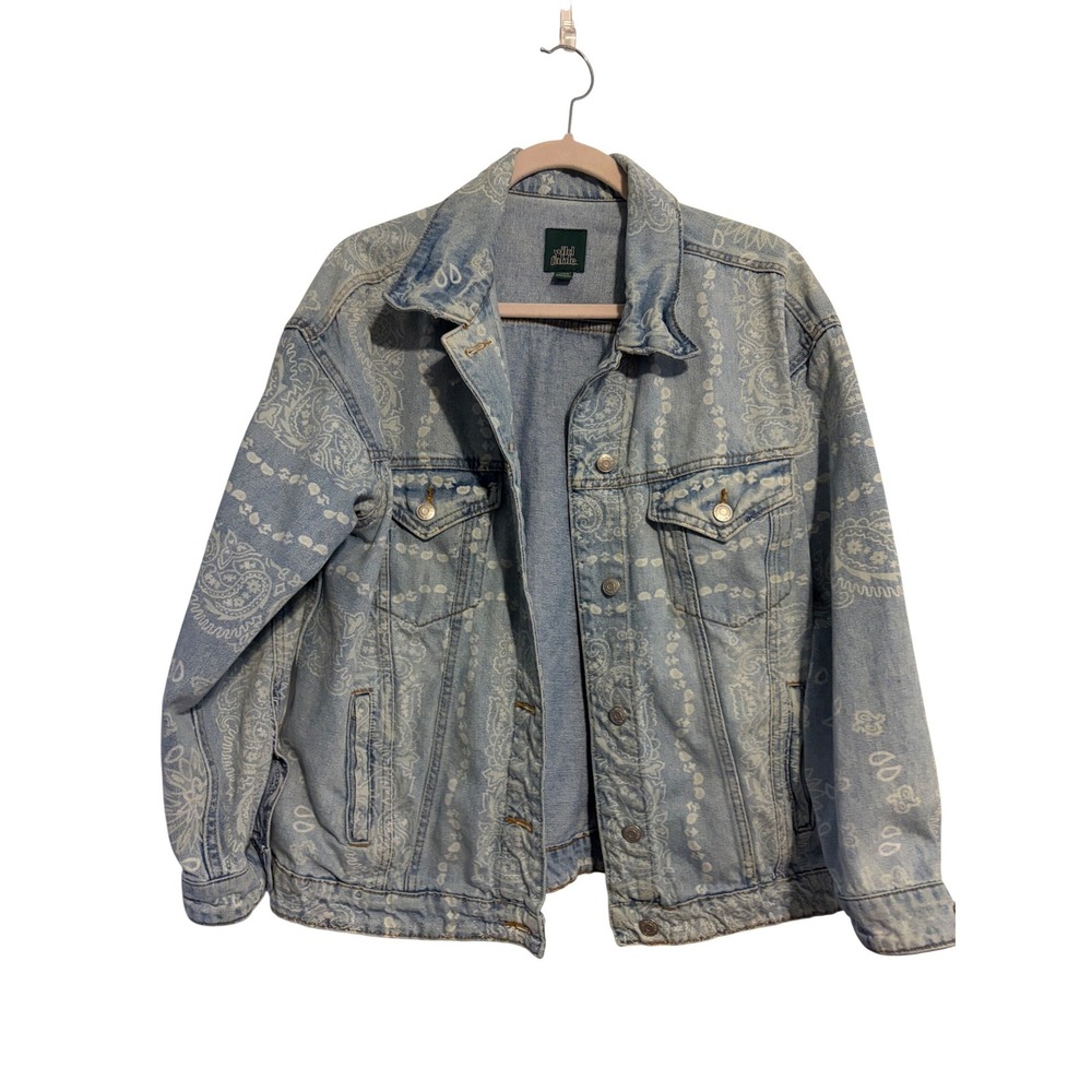 Wild Fable Denim Jacket Paisley Bandana Light Blue Oversized Trucker Medium